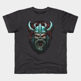 Screaming Scary Evil Red Eyed Zombie Viking Skull Kids T-Shirt